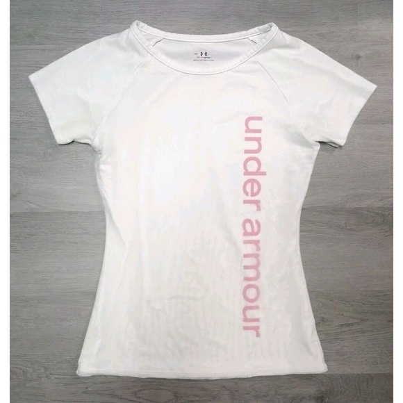 Under Armour Active Heat Gear White Short Sleeve Mesh Overlay Tshirt Size Med - Picture 1 of 6